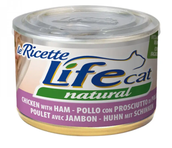 Влажный корм LifeCat Тайланд Le Ricette для кошек, со вкусом курицы с ветчиной и стручковой фасолью, консерва
