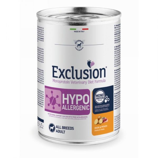 Влажный корм Exclusion Италия Hypoallergenic для собак с пищевой аллергией с уткой