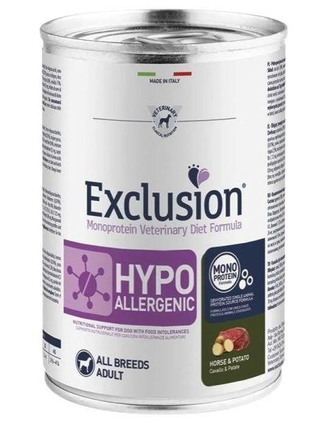 Влажный корм Exclusion Италия Hypoallergenic для собак с пищевой аллергией с кониной