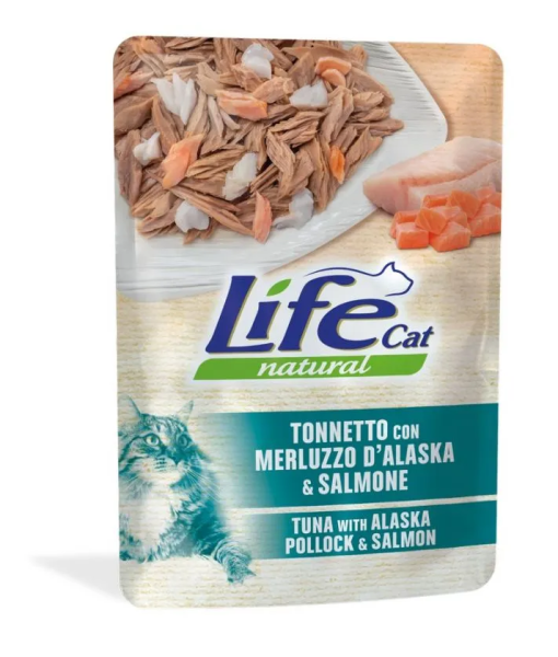 Вологий корм LifeCat Тайланд для котів, зі смаком тунця з тріскою та лососем, пауч