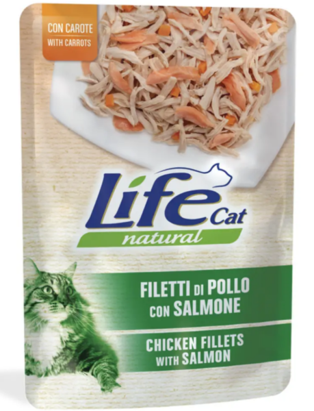Влажный корм LifeCat Тайланд для кошек, со вкусом курицы, лосося и моркови, пауч