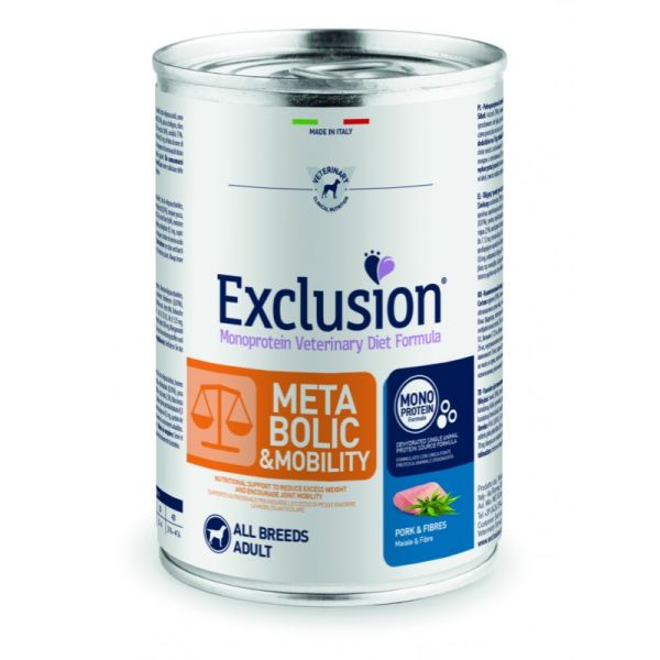 Влажный корм Exclusion Италия Metabolic & Mobility для собак для уменьшения веса и восстановления суставов со свининой