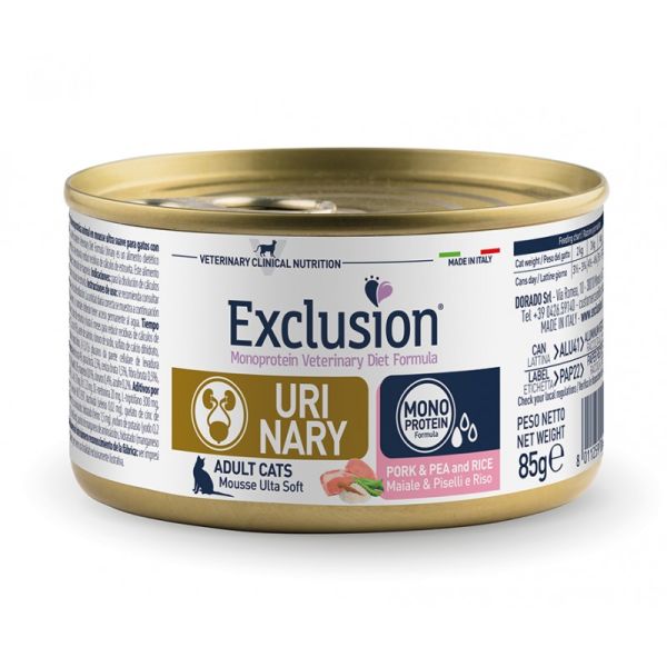Влажный корм Exclusion Италия Urinary для кошек с мочекаменной болезнью со свининой, горохом и рисом
