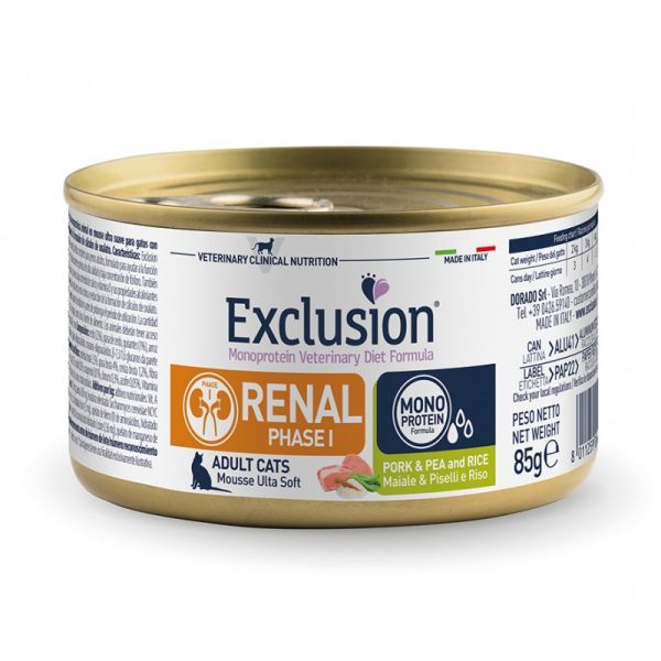 Влажный корм Exclusion Италия Renal для кошек с почечной недостаточностью со свининой, горохом и рисом (Фаза 1)