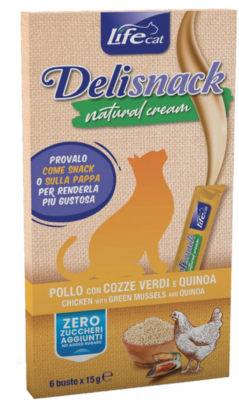Ласощі LifeCat Тайланд Deli Snack Natural Cream для котів, крем-снек, зі смаком курки з мідіями