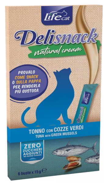Ласощі LifeCat Тайланд Deli Snack Natural Cream для котів, крем-снек, зі смаком тунця та мідій
