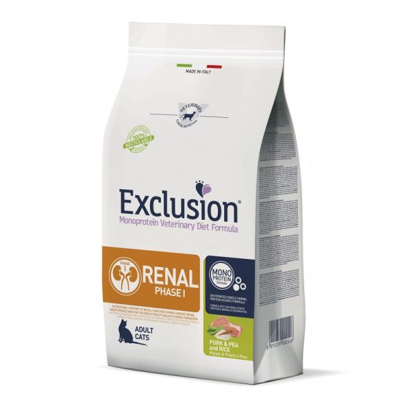 Сухой корм Exclusion Италия Renal для кошек с почечной недостаточностью со свининой, горохом и рисом (Фаза 1)