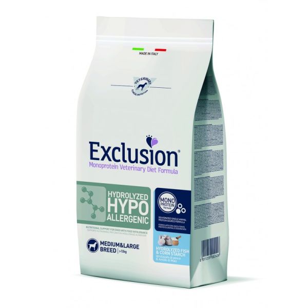 Сухой корм Exclusion Италия Hydrolyzed Hypoallergenic для собак средних и крупных пород с пищевой аллергией с гидролизованной рыбой