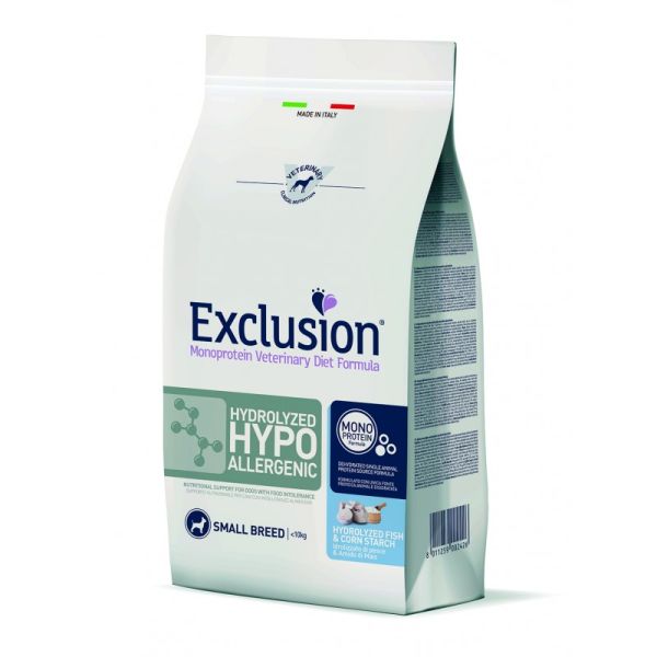 Сухой корм Exclusion Италия Hydrolyzed Hypoallergenic для собак малых пород с пищевой аллергией с гидролизованной рыбой
