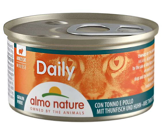 Влажный корм Almo Nature Италия Daily Cat для кошек, мусс со вкусом тунца с курицей