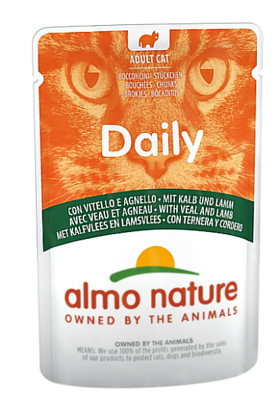 Влажный корм Almo Nature Италия Daily Cat для кошек, пауч, со вкусом телятины с ягненком