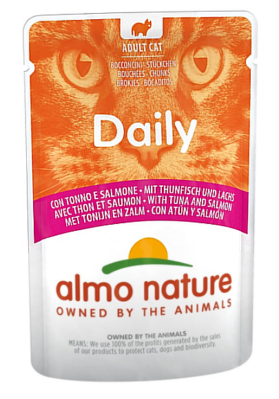 Влажный корм Almo Nature Италия Daily Cat для кошек, пауч, со вкусом тунца и лосося