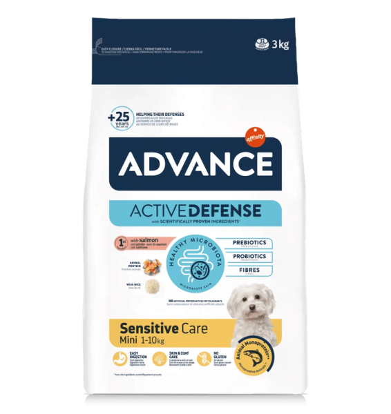 Сухой корм Advance Испания Mini Sensitive для собак малых пород с чувствительным пищеварением с лососем и рисом