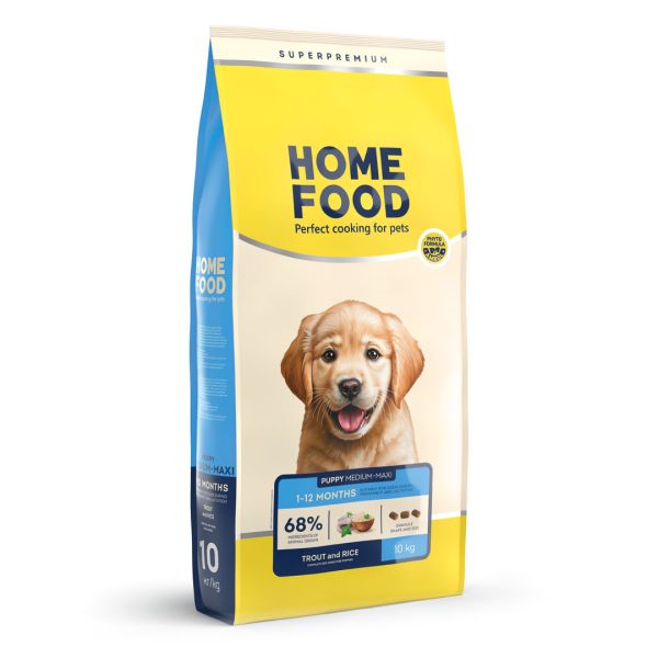 Сухой корм Home Food Украина гипоаллергенен для щенков средних и крупных пород с форелью и рисом