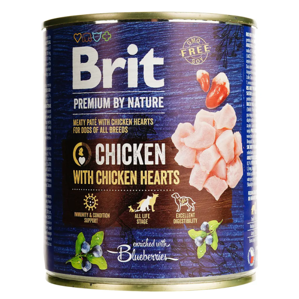Влажный корм Premium Brit для собак с курицей и куриными сердечками