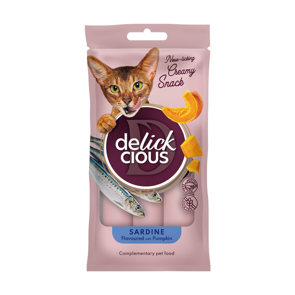Ласощі Delickcious для дорослих котів, сардина з додаванням гарбуза