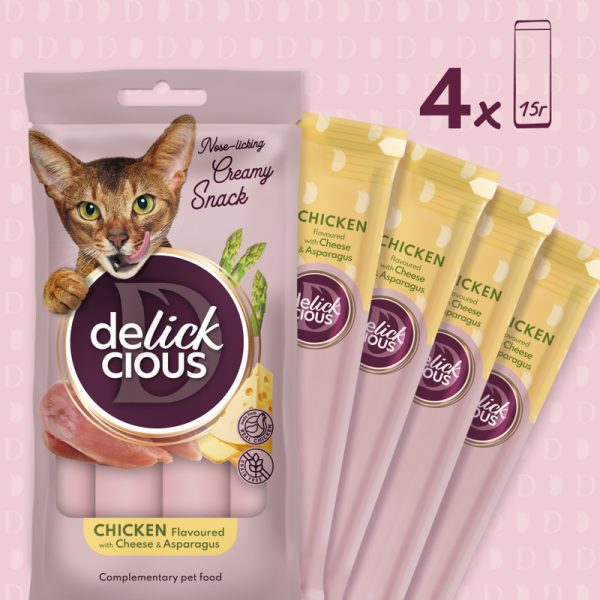 Ласощі Delickcious для дорослих котів, курка з додаванням спаржі