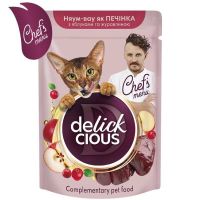 Влажный корм Delickcious печень с яблоками и клюквой в соусе для взрослых кошек