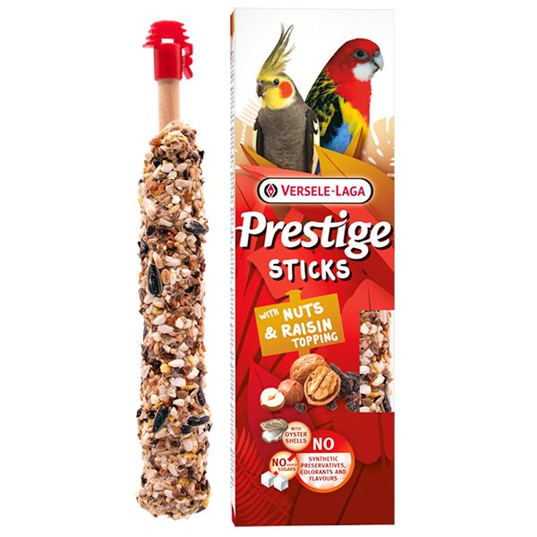 Ласощі Versele-Laga Бельгія Prestige Sticks Parrots Nuts & Raisin topping для середніх і великих папуг з горіхами та родзинками