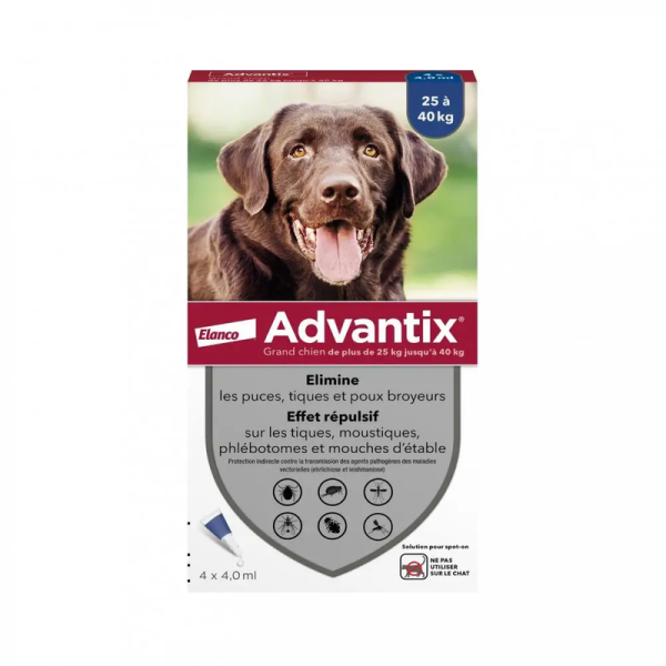 Краплі Advantix Bayer Німеччина для профілактики та лікування уражень кліщами та блохами собак вагою 25-40 кг