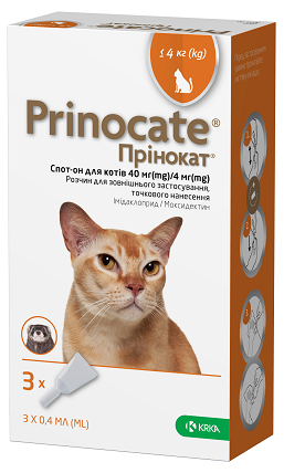 Капли Prinocate против блох для кошек до 4кг