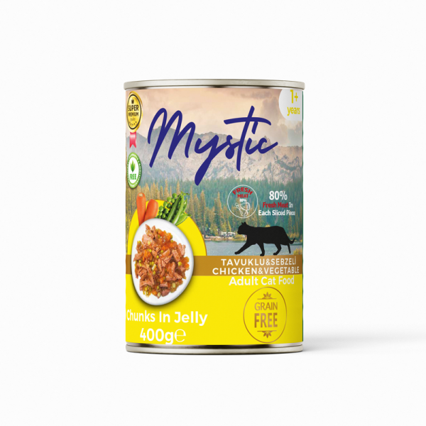 Вологий корм Mystic Туреччина для дорослих котів шматочки з куркою та овочі - морква та горошком