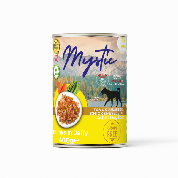 Вологий корм Mystic Туреччина для дорослих собак шматочки з куркою та овочі - морква та горошком
