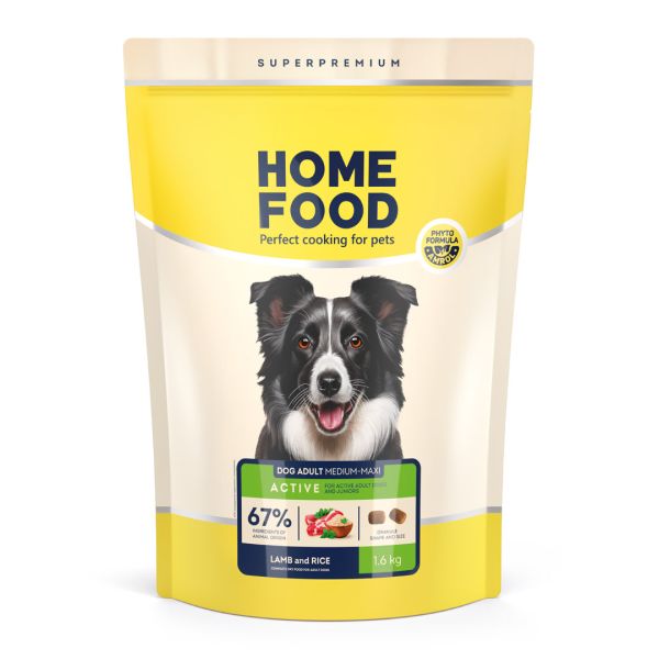 Сухий корм Home Food Україна для активних собак та юніорів середніх та великих порід з ягням та рисом