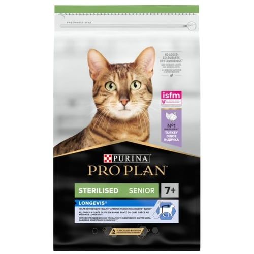 Сухой корм Pro Plan Purina Франция Sterilised Senior для стерилизованных кошек старше 7 лет с индейкой