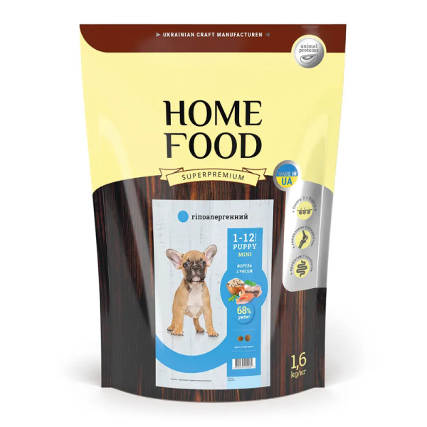 Сухий корм Home Food Україна для цуценят малих порід, гіпоалергенний з Форелю та Рисом