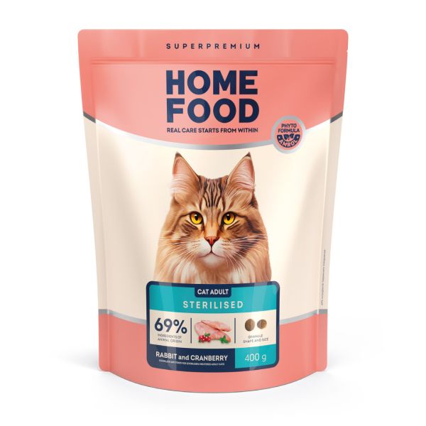Сухий корм Home Food Україна для кастрованих/стерилізованих котів з кроликом та журавлиною