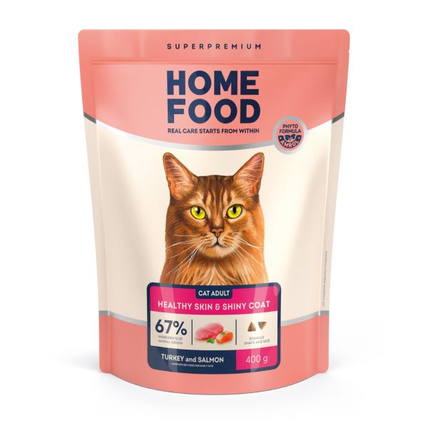 Сухой корм Home Food Украина для кошек для здоровья кожа и шерсти с индейкой и лососем