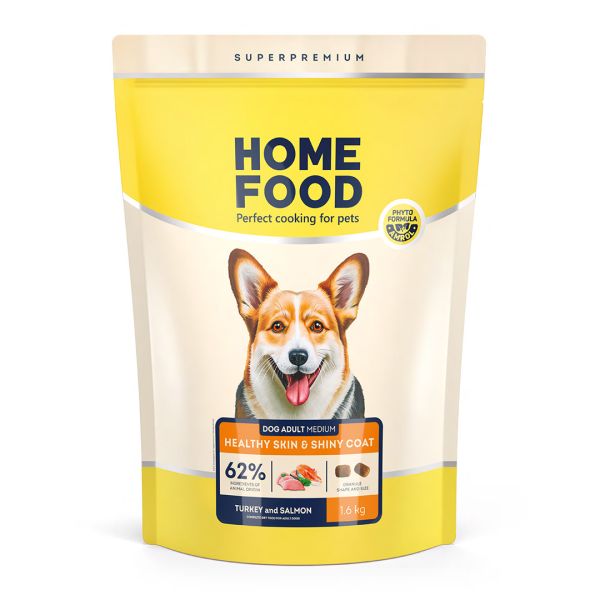 Сухий корм Home Food Україна для собак середніх порід для здоровя шкіри та шерсті з індичкою та лососем