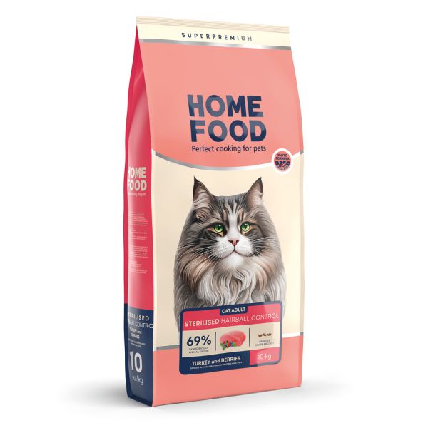 Сухой корм Home Food Украина Hairball Control для стерилизованных кошек для вывода шерсти с индейкой и ягодами