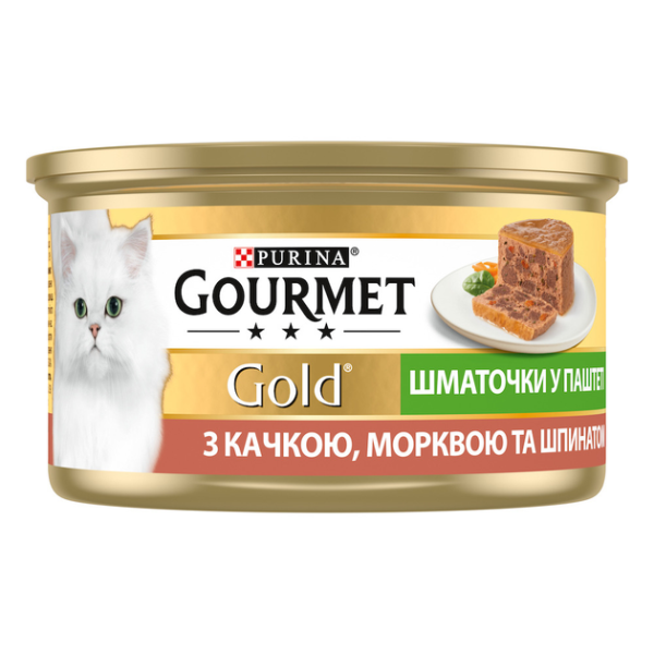 Вологий корм Gourmet Угорщина для котів шматочки у паштеті з качкою, морквою та шпинатом
