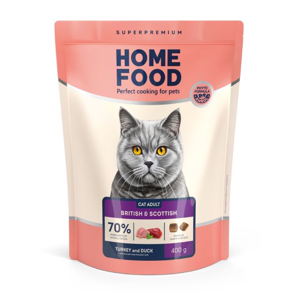 Сухой корм Home Food Украина для кошек британских и шотландских пород с индейкой и уткой
