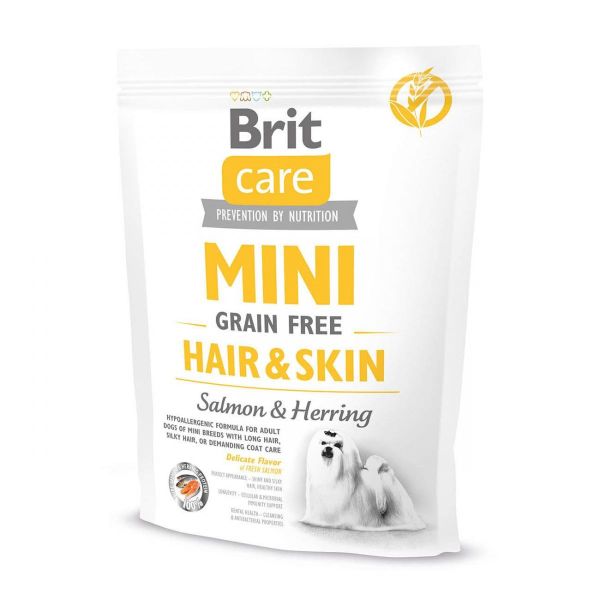 Сухой корм Care Brit Grain Free Mini Hair Skin для собак малых пород для кожи и шерсти с лососем и селедкой