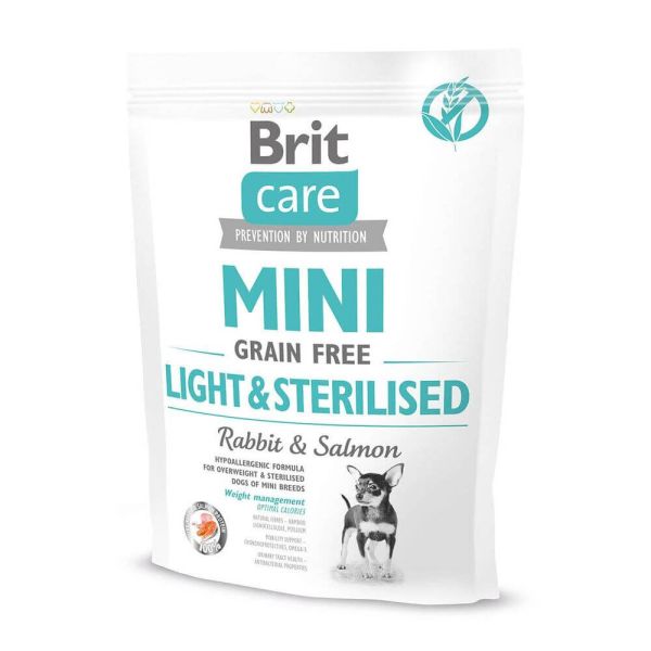 Сухой корм Brit Чехия Care Grain Free Mini Light Sterilised для взрослых собак мелких пород с лишним весом или стерилизованных с кроликом и лососем
