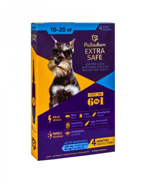 Капли Extra Safe Palladium Украина от блох и клещей для собак от 10 до 20 кг
