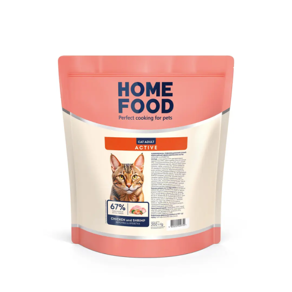 Сухий корм Home Food Україна для активних котів з куркою та креветкою