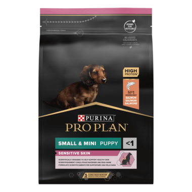 Сухой корм Pro Plan Purina Франция Puppy Small & Mini Sensitive Skin для щенков малых и мини пород с чувствительной кожей с лососем