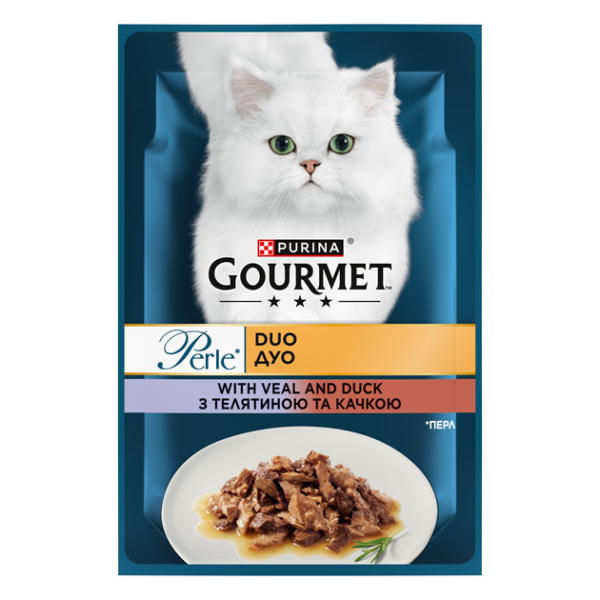 Вологий корм Gourmet Угорщина Perle Duo для котів з телятиною та качкою