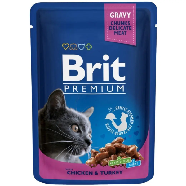 Влажный корм Premium Brit для кошек с курицей и индейкой