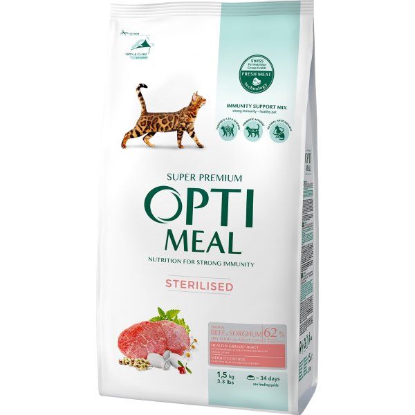 Сухой корм Optimeal Украина Cat Adult Sterilised для стерилизованных кошек с говядиной и сорго