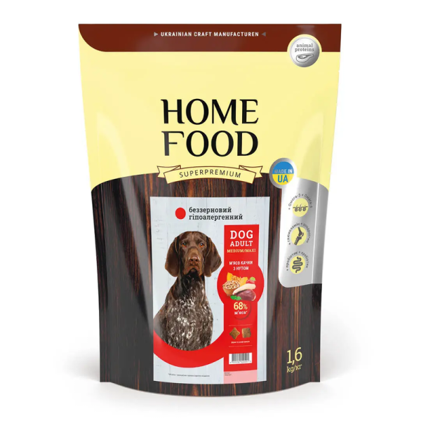 Сухой корм Home Food Украина беззерновой гипоаллергенный для собак средних и крупных пород с мясом Утка с нутом