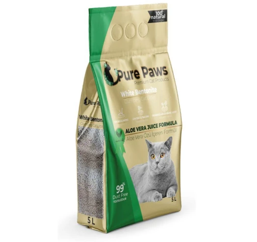Наполнитель для лотков Бентонитовый White Pure Paws Турция с соком Алоэ Вера,