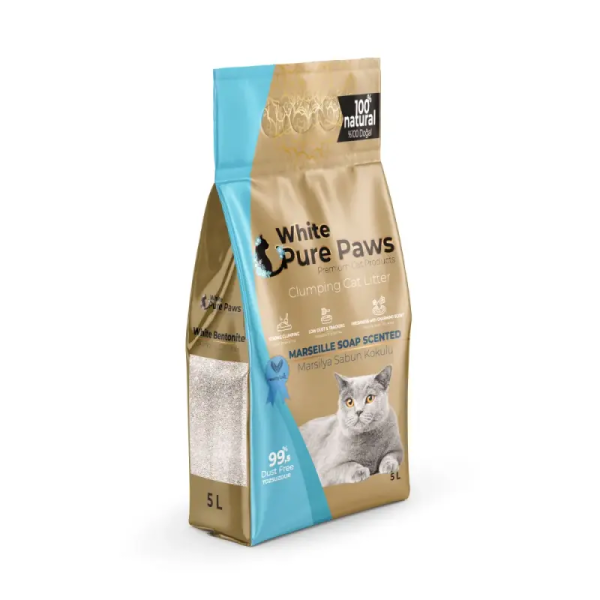 Наполнитель для лотков Бентонитовый White Pure Paws Турция с ароматом марсельского мыла,