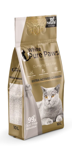 Наповнювач для лотків Бентонітовий White Pure Paws Туреччина з активованим вугіллям,