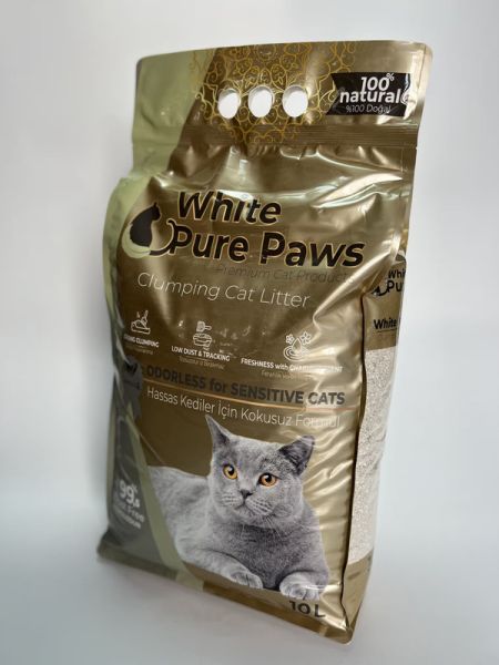 Наповнювач для лотків Бентонітовий White Pure Paws Туреччина Сенсетів без аромату, для чутливих котів