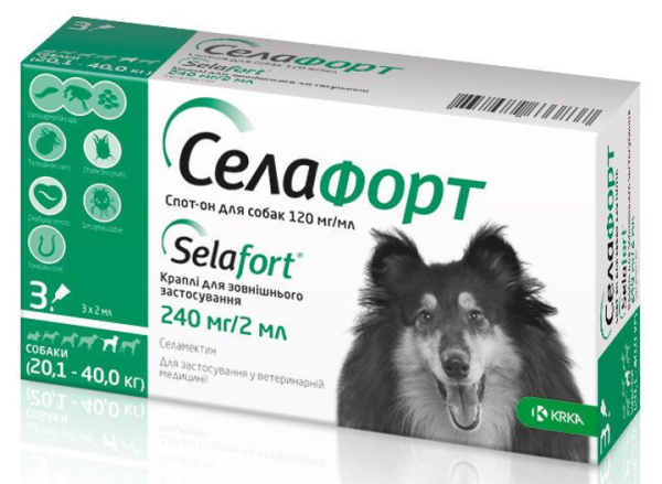Краплі Селафорт KRKA Словенія для собак вагою 20.1-40 кг